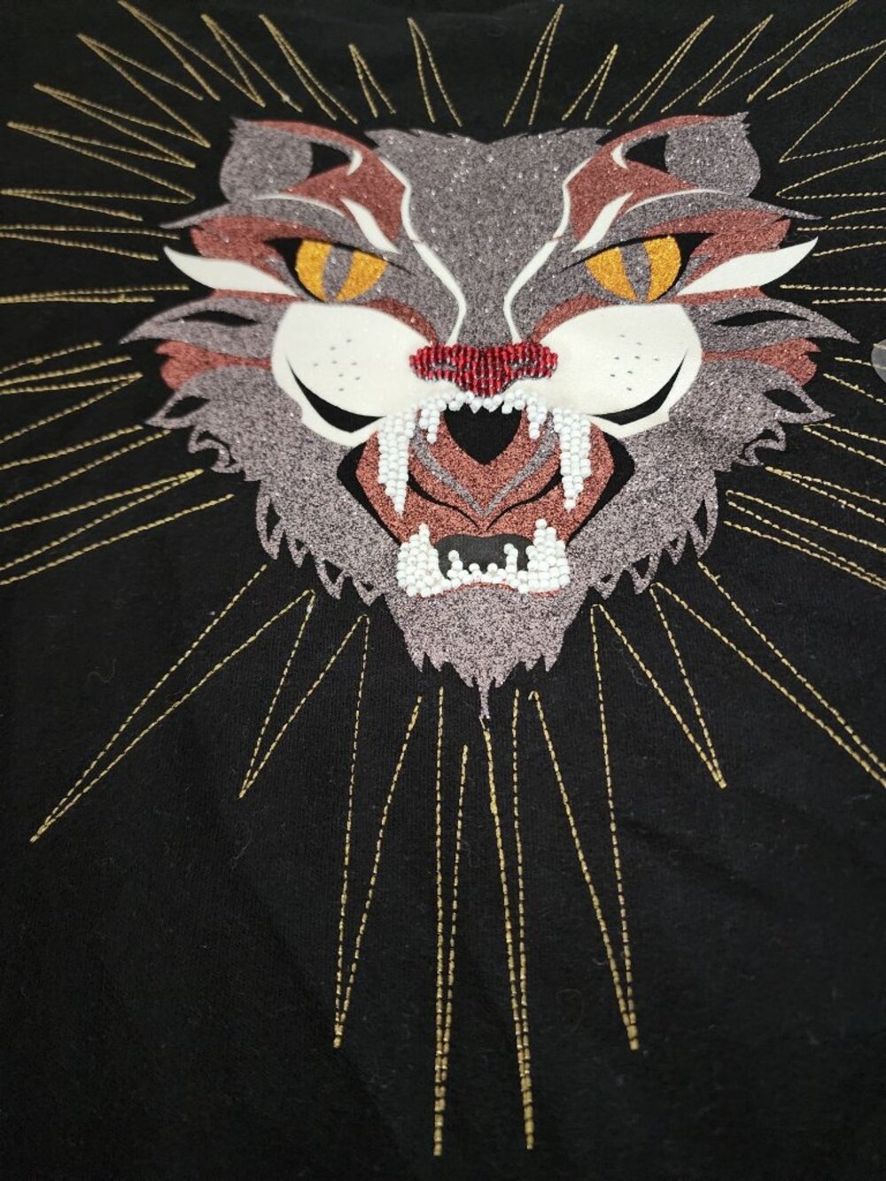 Aeropostale Embroidered Beaded Cat Feline Graphic Crewneck‎ Sweatshirt Sz Medium - Picture 5 of 11